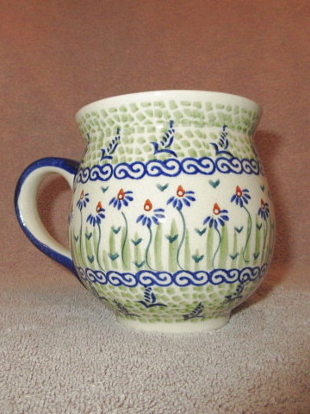 Polish Pottery Peach Blossom Bubble Mug Floral Stoneware M. Czarna Boleslawiec